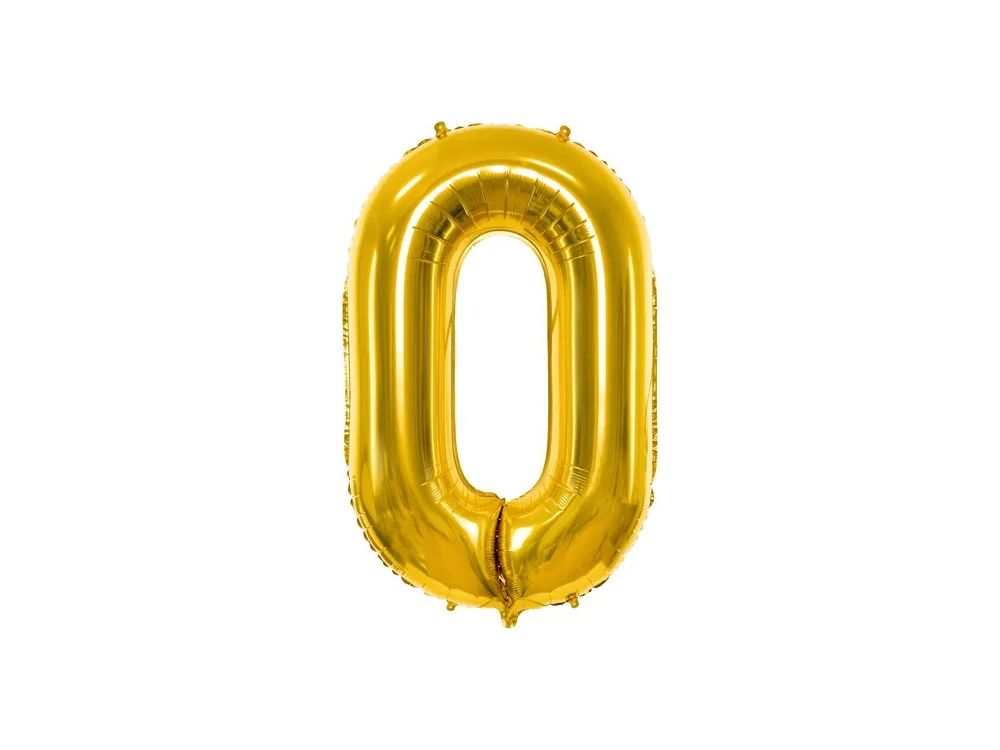 Balon foliowy cyfra 0 - PartyDeco - złoty, 86 cm