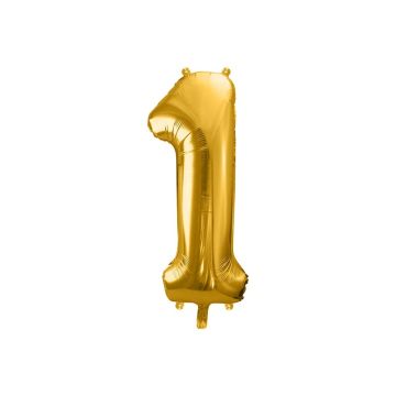 Balon foliowy, metalizowany - PartyDeco - złoty, cyfra 1, 86 cm