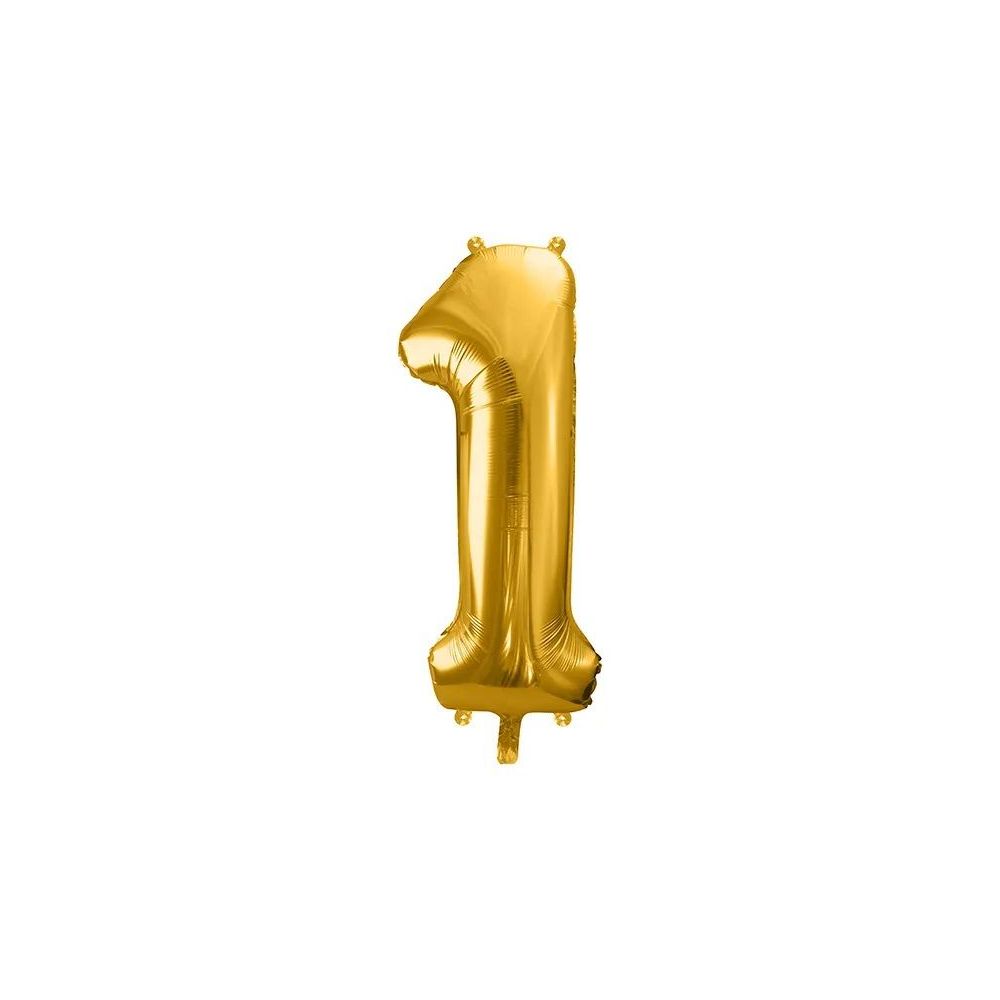 Foil balloon, metallic - PartyDeco - gold, number 1, 86 cm