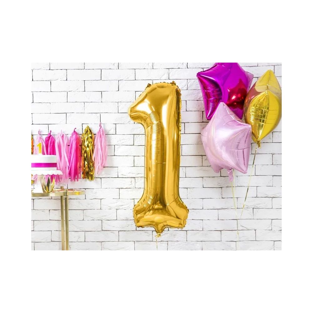 Balon foliowy cyfra 1 - PartyDeco - złoty, 86 cm