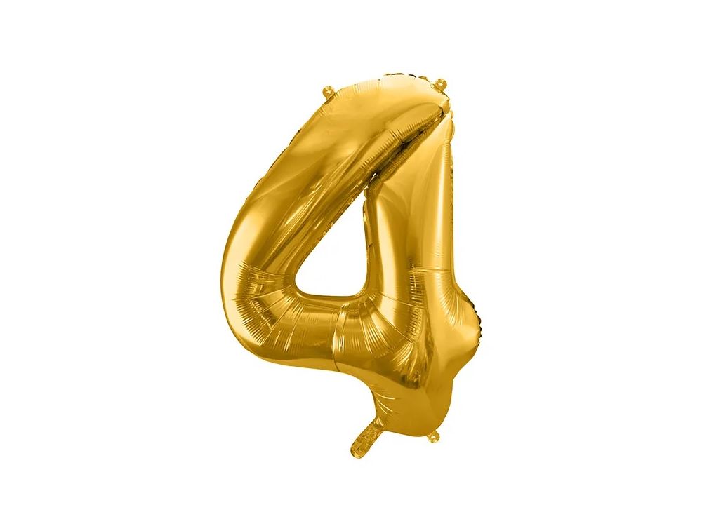 Foil balloon, metallic - PartyDeco - gold, number 4, 86 cm