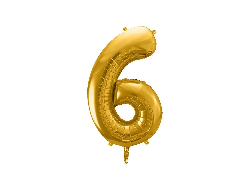 Balon foliowy cyfra 6 - PartyDeco - złoty, 86 cm