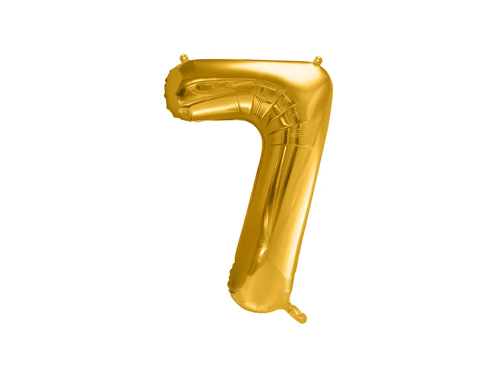 Foil balloon, metallic - PartyDeco - gold, number 7, 86 cm