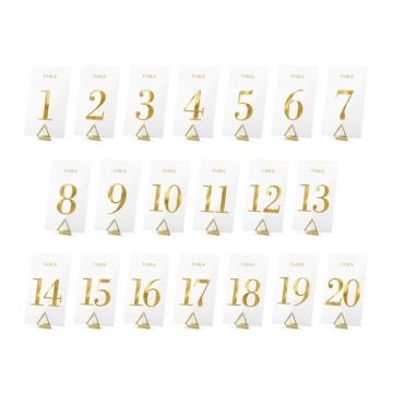 Numery na stół - PartyDeco - złote, transparentne, 20 szt.