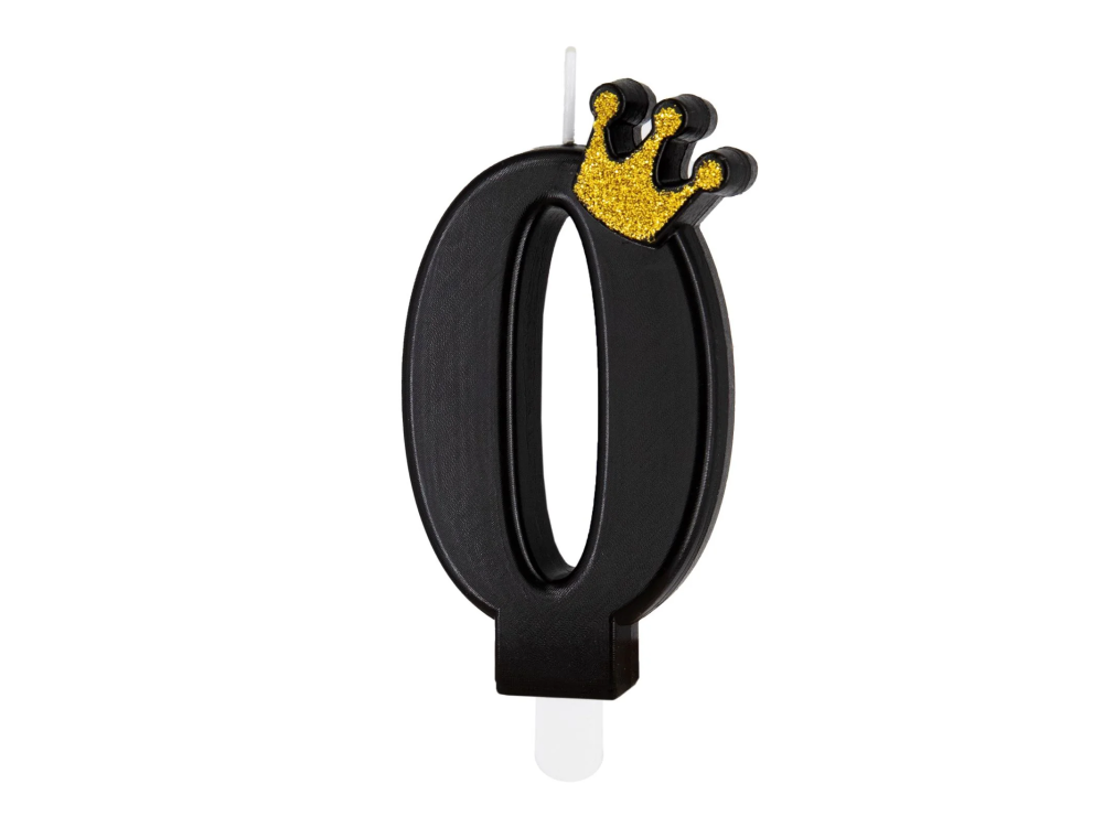 Birthday candle with a crown - number 0, black