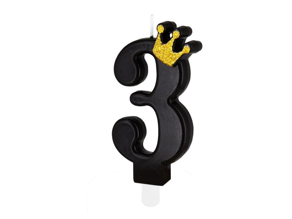 Birthday candle with a crown - number 3, black