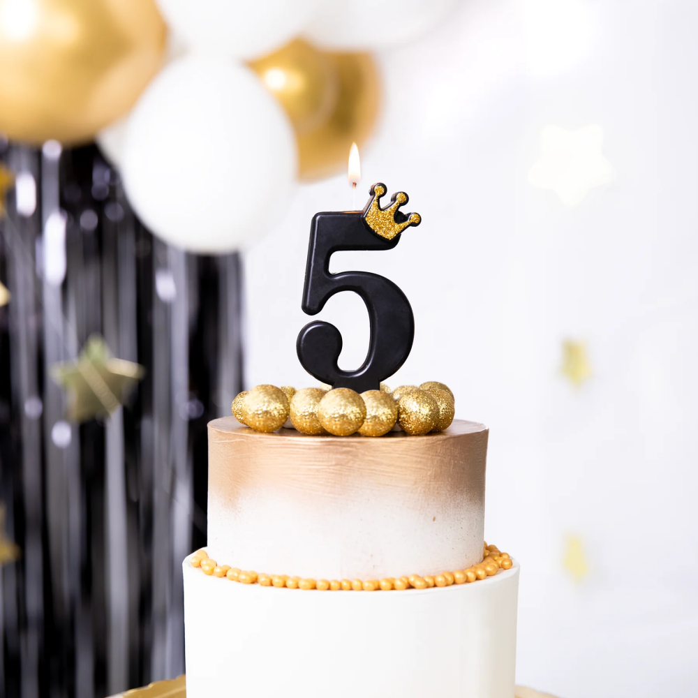 Birthday candle with a crown - number 5, black