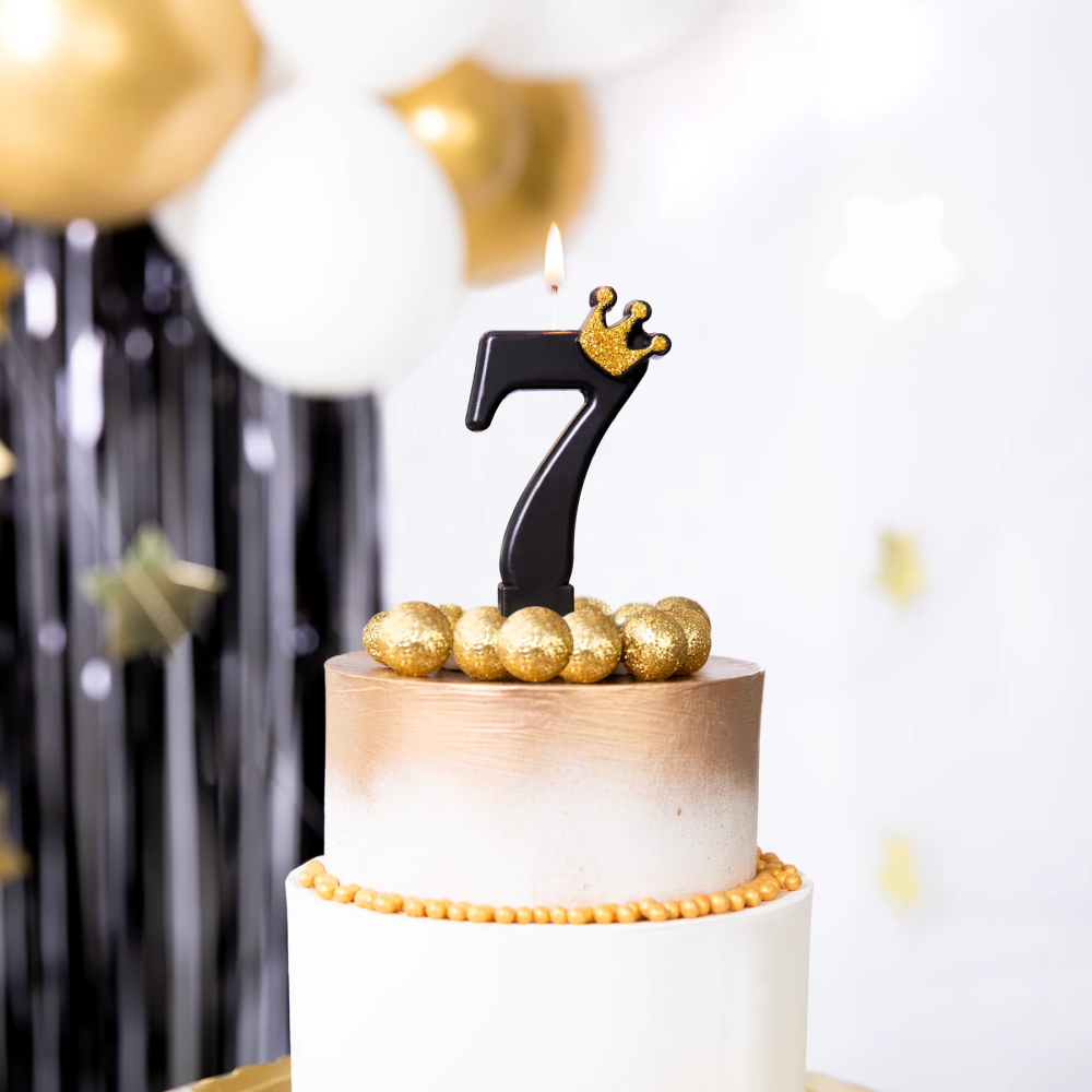 Birthday candle with a crown - number 7, black