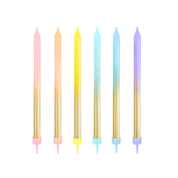 Birthday candles, long - gold and rainbow, 6 pcs.