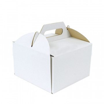 Pudełko na tort z rączką - białe, 22 x 22 x 12 cm