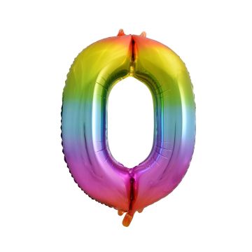 Foil balloon, metallic - GoDan - rainbow, number 0, 85 cm