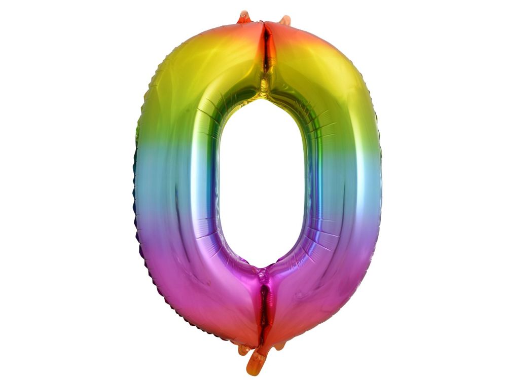 Foil balloon, metallic - GoDan - rainbow, number 0, 85 cm
