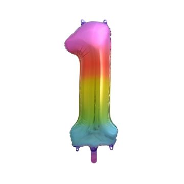 Foil balloon, metallic - GoDan - rainbow, number 1, 85 cm