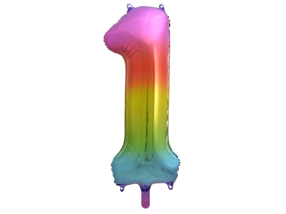 Foil balloon, metallic - GoDan - rainbow, number 1, 85 cm
