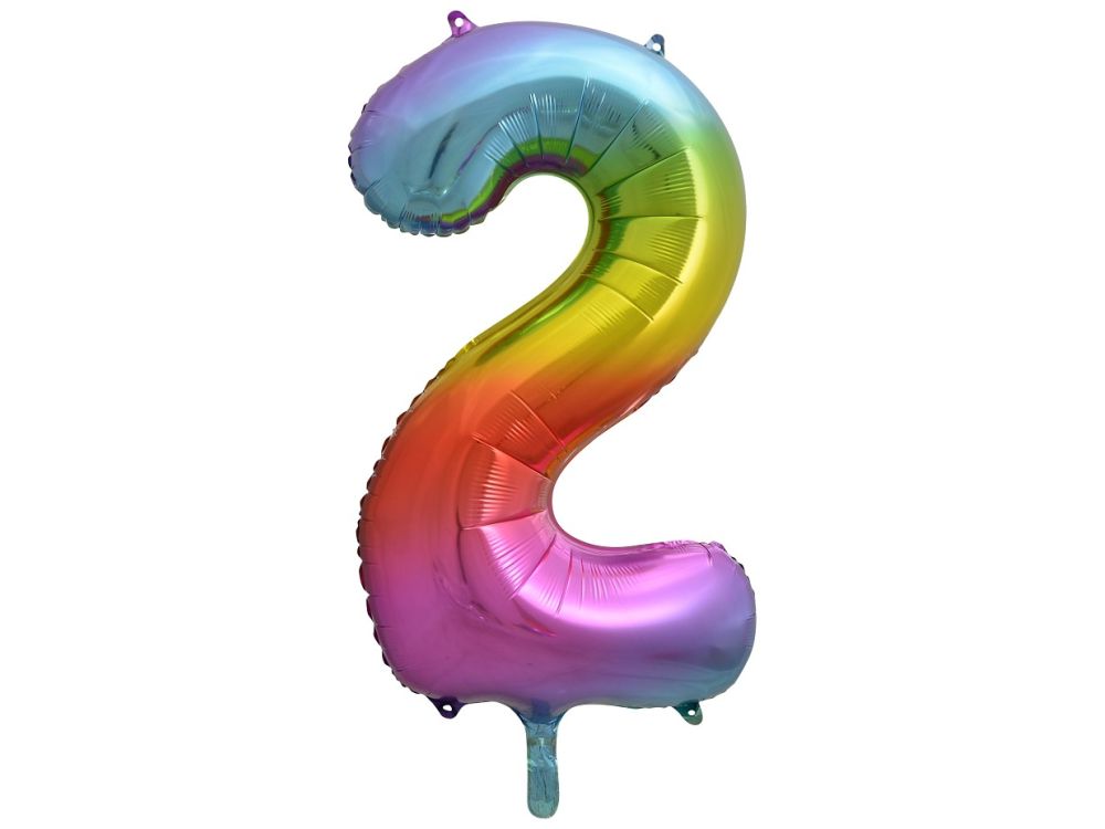 Foil balloon, metallic - GoDan - rainbow, number 2, 85 cm