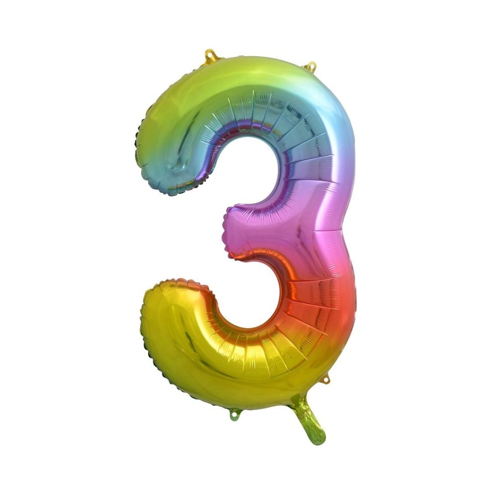 Foil balloon, metallic - GoDan - rainbow, number 3, 85 cm