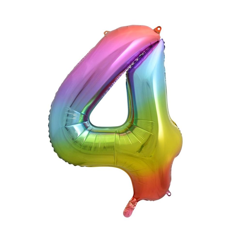 Foil balloon, metallic - GoDan - rainbow, number 4, 85 cm