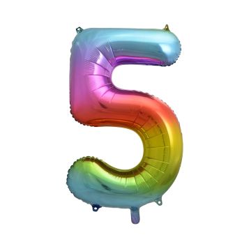 Foil balloon, metallic - GoDan - rainbow, number 5, 85 cm
