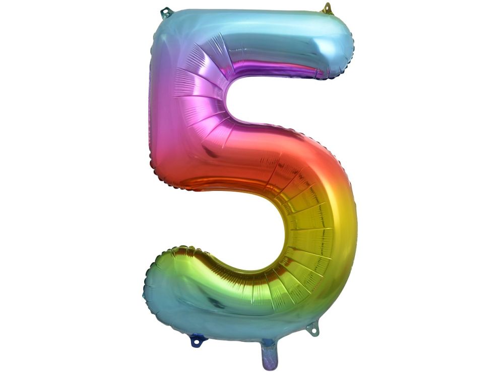 Foil balloon, metallic - GoDan - rainbow, number 5, 85 cm