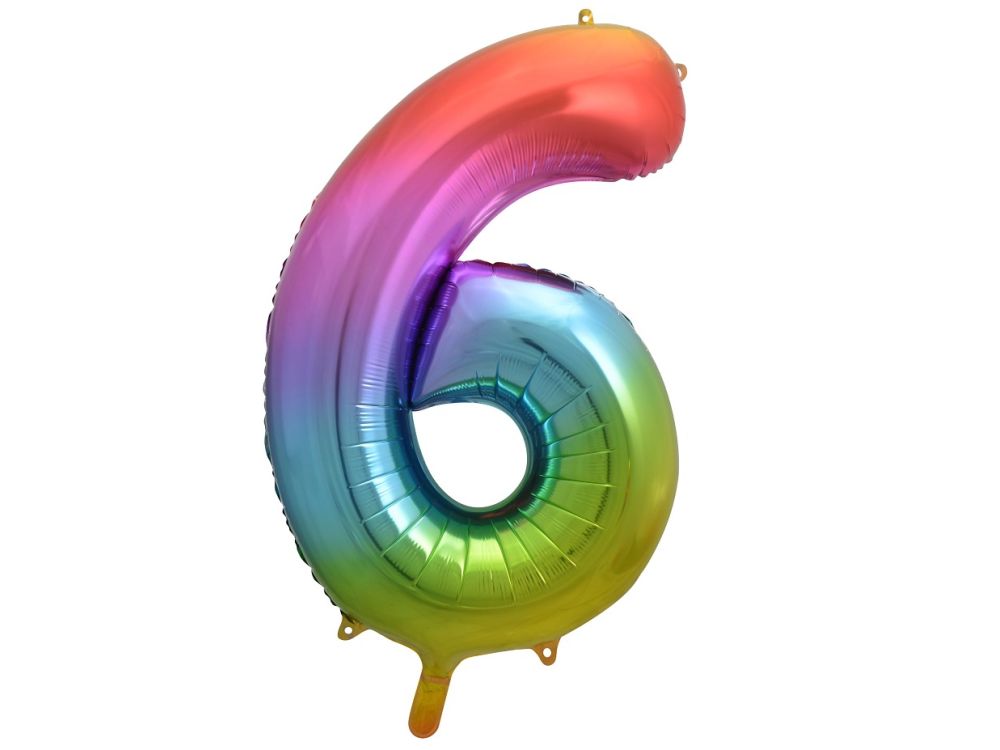Foil balloon, metallic - GoDan - rainbow, number 6, 85 cm