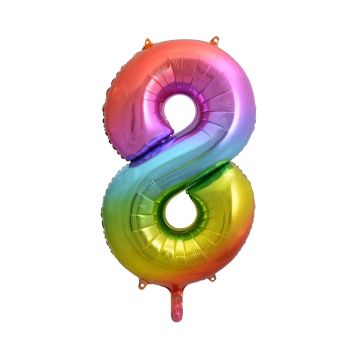 Foil balloon, metallic - GoDan - rainbow, number 8, 85 cm