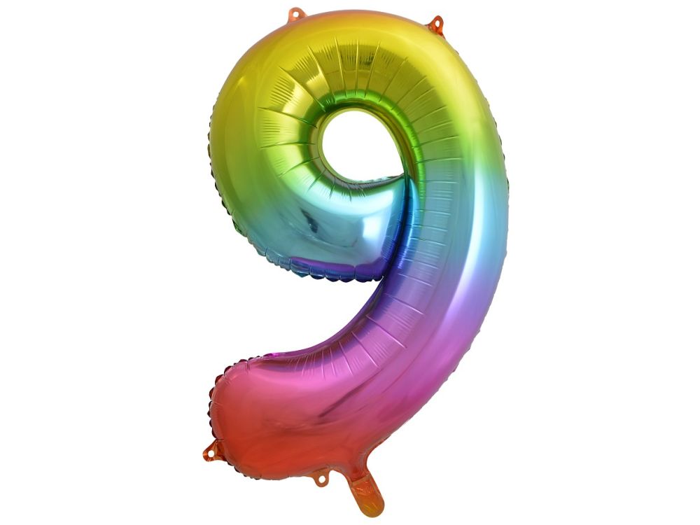 Foil balloon, metallic - GoDan - rainbow, number 9, 85 cm