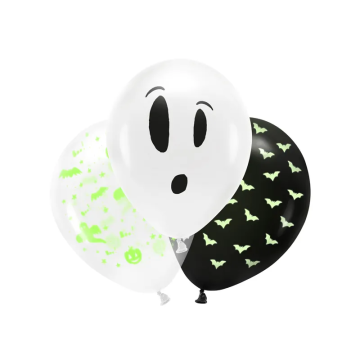 Latex balloons for Halloween - PartyDeco - UV, Boo!, 27 cm, 3 pcs.
