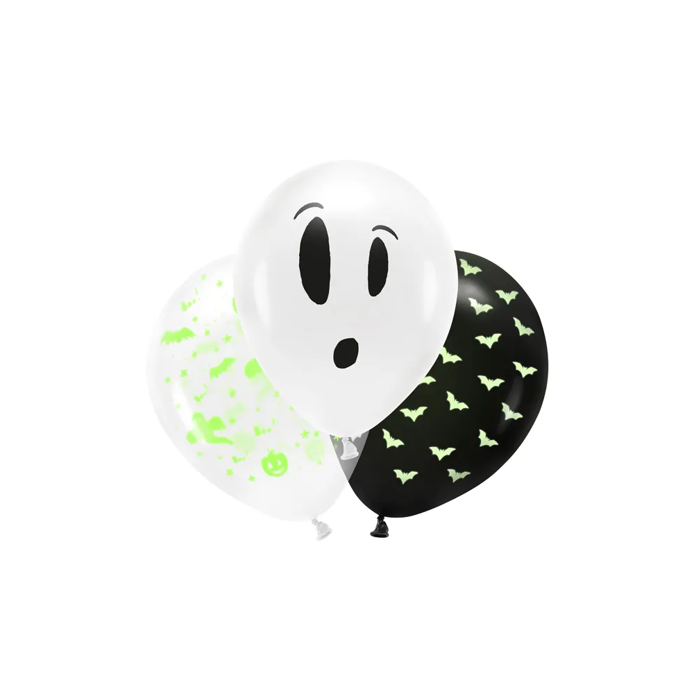 Balony lateksowe na Halloween - PartyDeco - UV, Boo!, 27 cm, 3 szt.