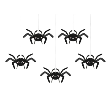 Paper decoration Spiders - PartyDeco - black, 5 pcs.