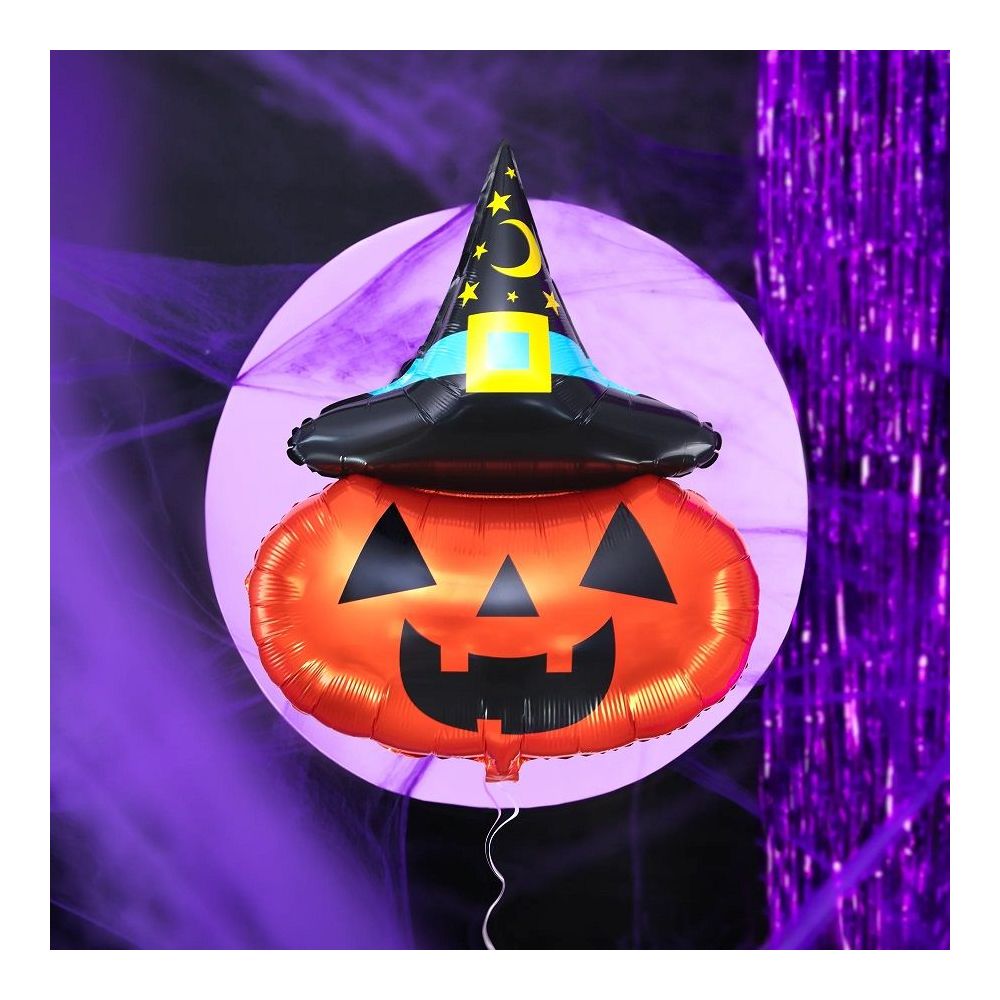 Balon foliowy na Halloween - Dynia w kapeluszu, 88 cm