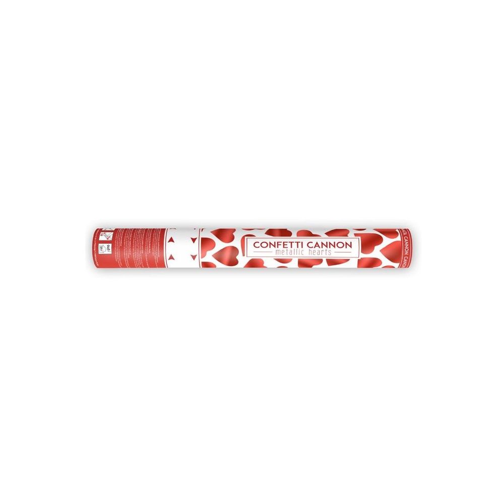 Wystrzałowe konfetti, tuba - PartyDeco - serca, czerwone, 40 cm