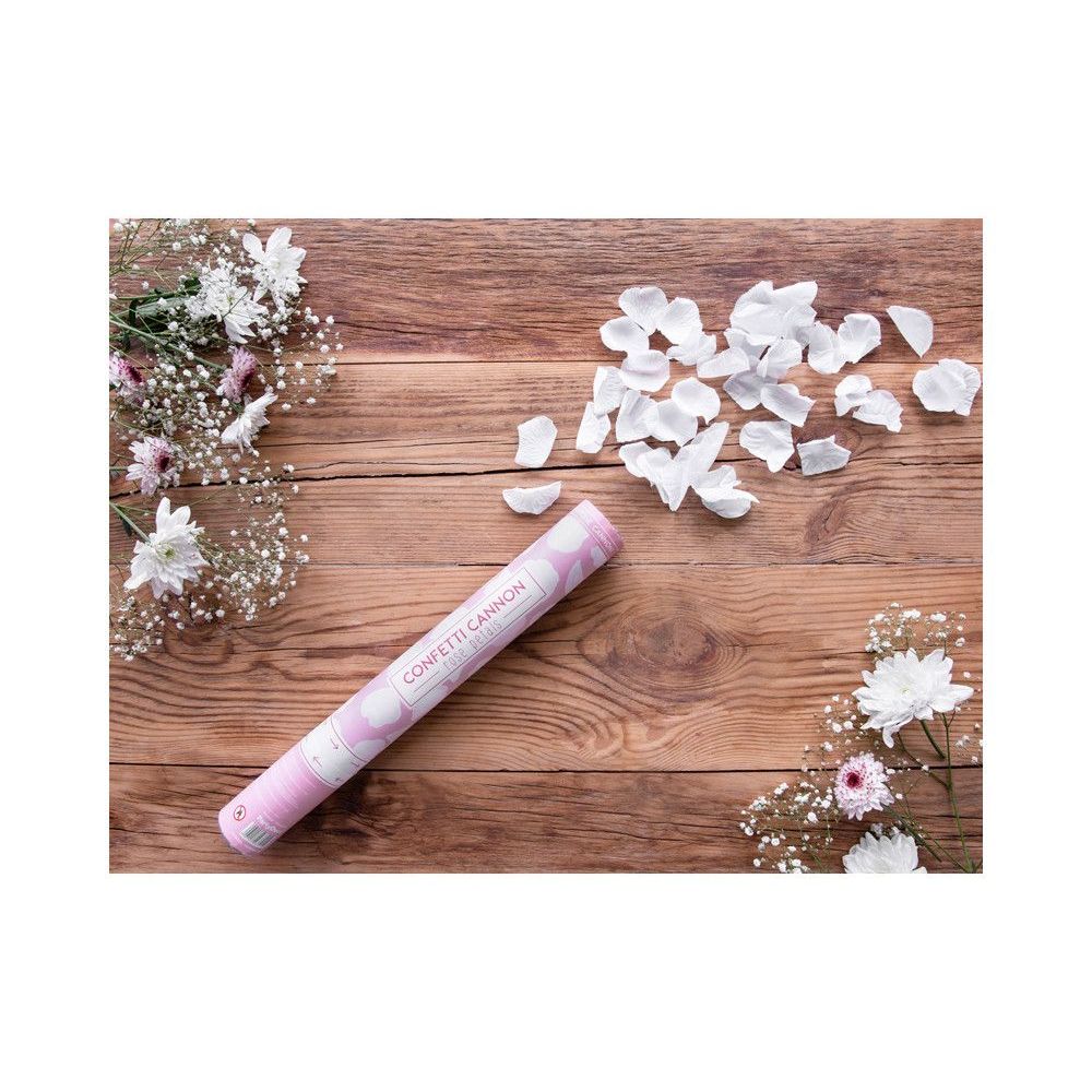 Wystrzałowe konfetti, tuba - PartyDeco - płatki róż, białe, 40 cm