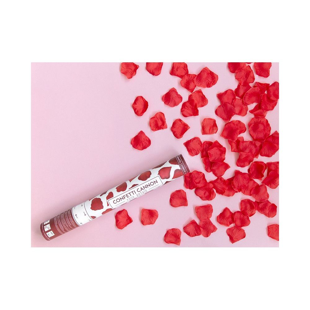 Confetti cannon  - PartyDeco - rose petals, burgundy, 40 cm