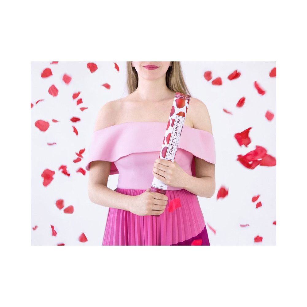 Wystrzałowe konfetti, tuba - PartyDeco - płatki róż, bordowe, 40 cm