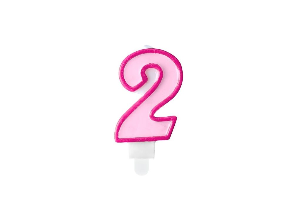 Świeczka urodzinowa cyferka 2 - PartyDeco - różowa