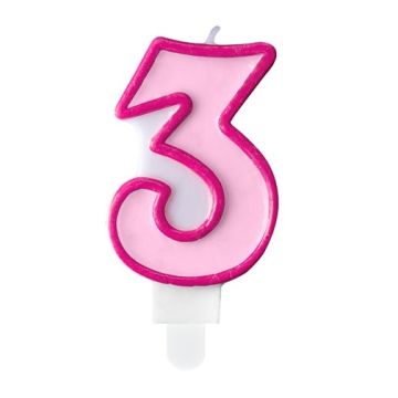 Świeczka urodzinowa cyferka 3 - PartyDeco - różowa