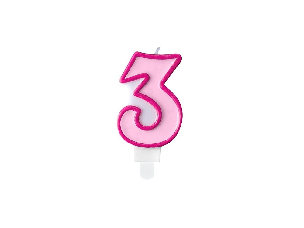Świeczka urodzinowa cyferka 3 - PartyDeco - różowa