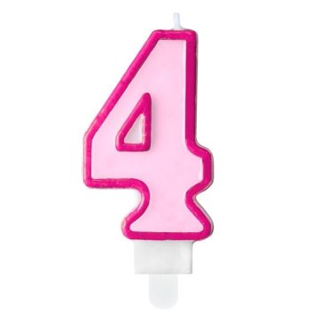 Świeczka urodzinowa cyferka 4 - PartyDeco - różowa