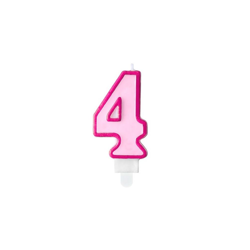Świeczka urodzinowa cyferka 4 - PartyDeco - różowa