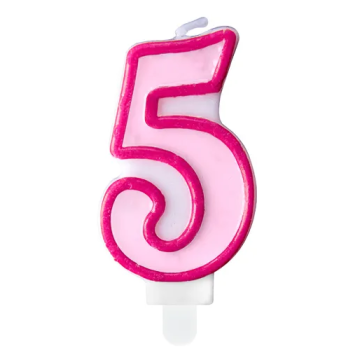 Świeczka urodzinowa cyferka 5 - PartyDeco - różowa