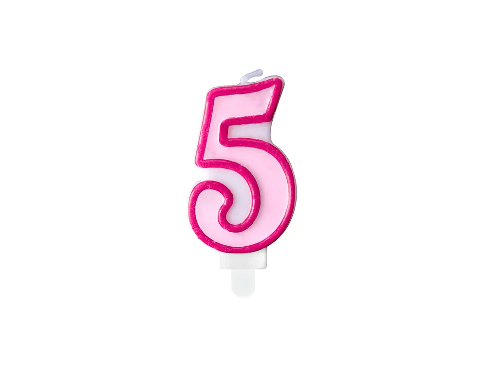 Świeczka urodzinowa cyferka 5 - PartyDeco - różowa