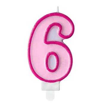Świeczka urodzinowa cyferka 6 - PartyDeco - różowa