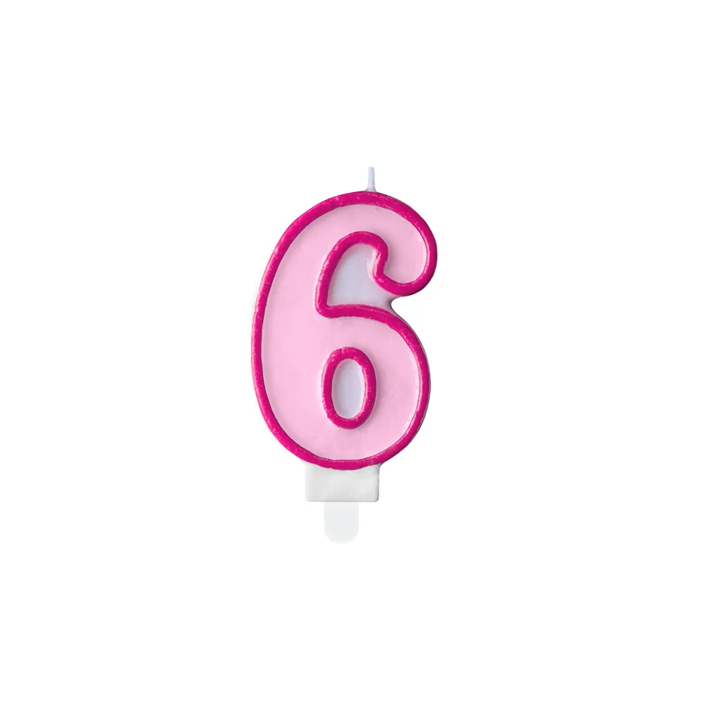 Świeczka urodzinowa cyferka 6 - PartyDeco - różowa
