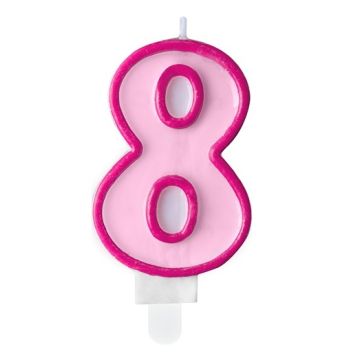 Świeczka urodzinowa cyferka 8 - PartyDeco - różowa