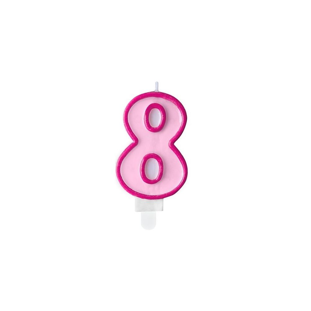 Świeczka urodzinowa cyferka 8 - PartyDeco - różowa