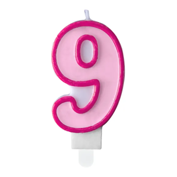 Świeczka urodzinowa cyferka 9 - PartyDeco - różowa