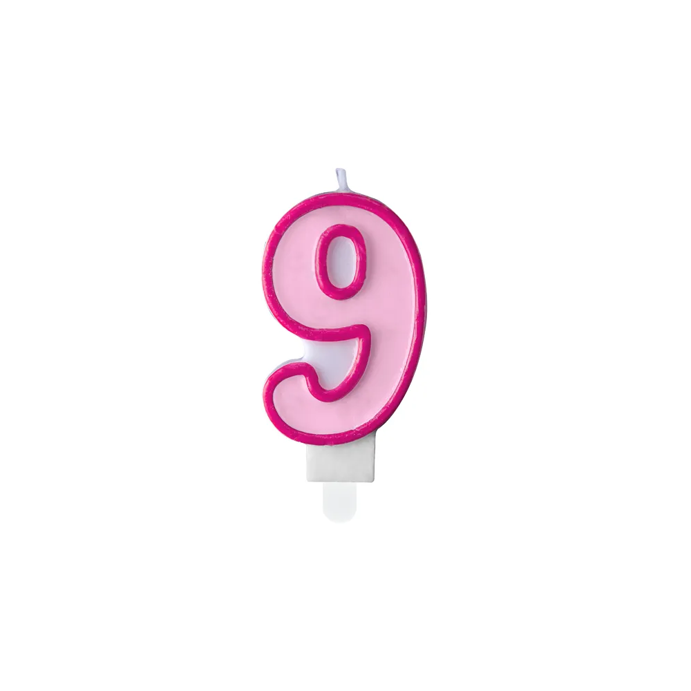 Świeczka urodzinowa cyferka 9 - PartyDeco - różowa