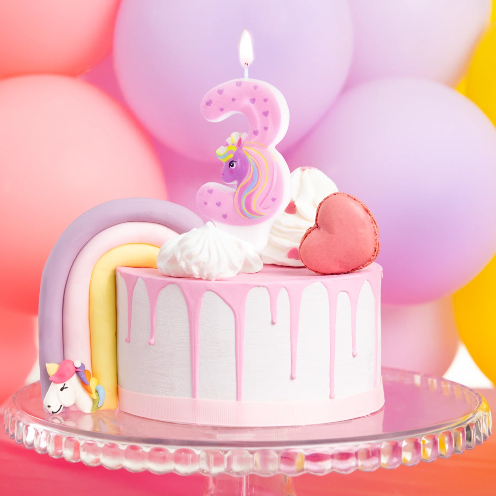 Birthday candle Unicorn - number 3