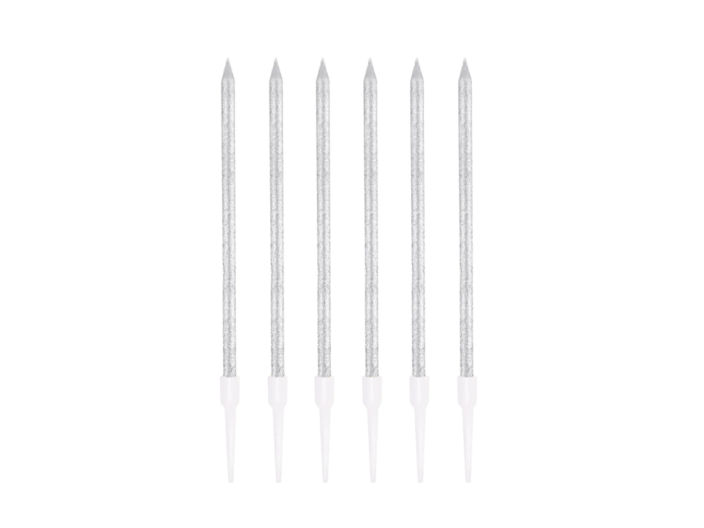 Birthday candles, long - silver, 6 pcs.