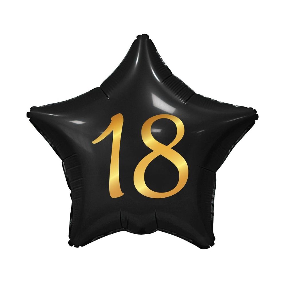 Balon foliowy Gwiazdka - GoDan - liczba 18, czarna, 44 cm